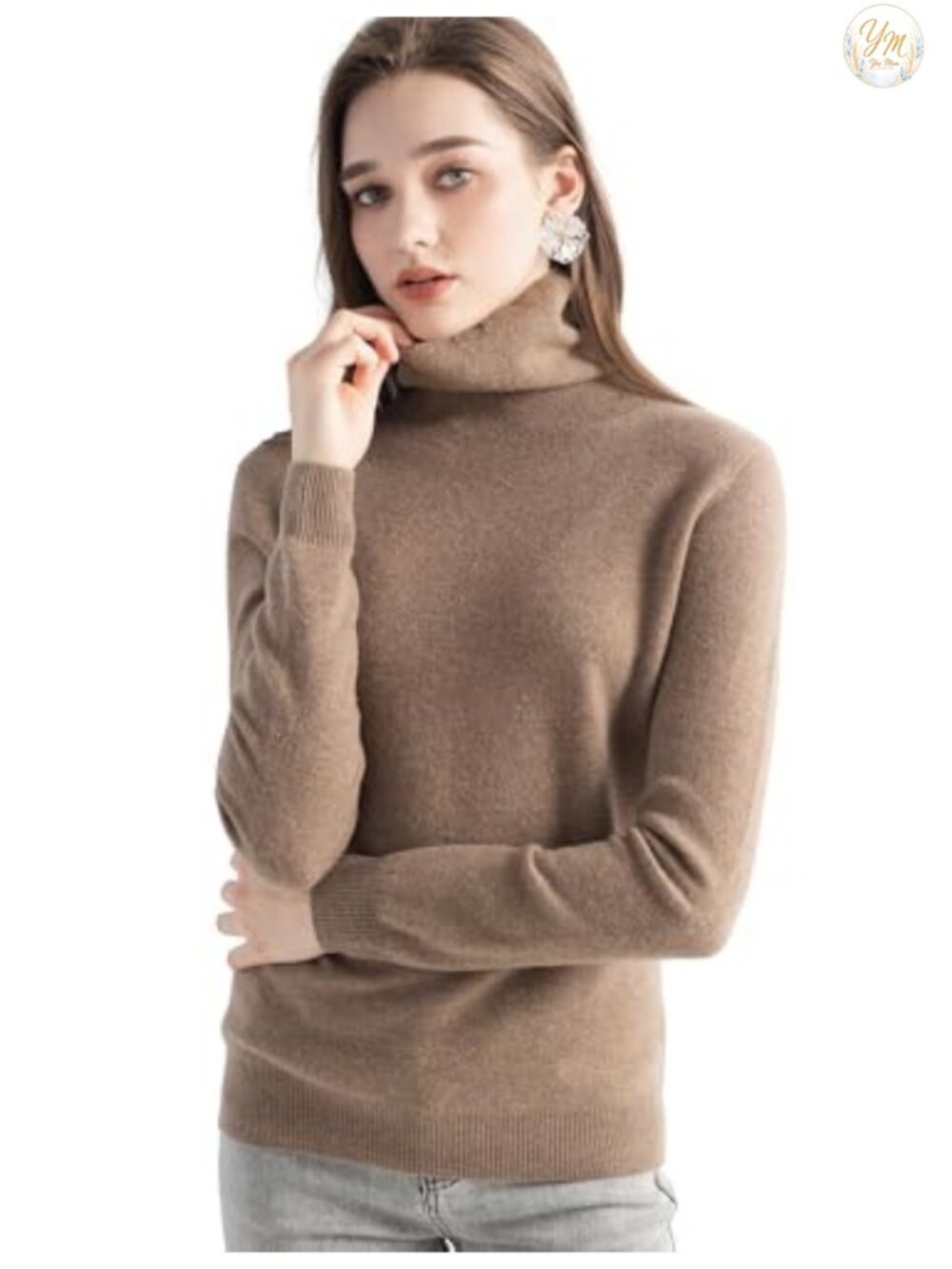 100% Merino Wool Seamless Turtleneck Sweater Long Sleeve Knitted Pullover